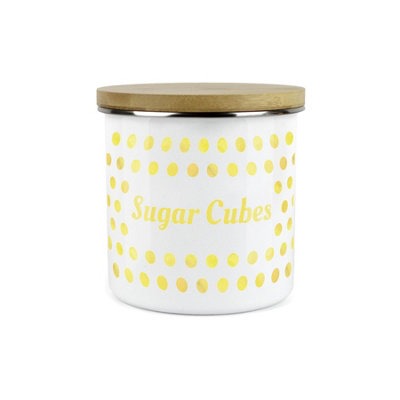 Purely Home Yellow Polka Dots Spots Sugar Cubes CanisterWhite Metal Enamel Kitchen Food Storage Container from B&Q