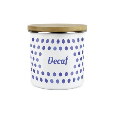 Purely Home Indigo Polka Dots Spots Decaf CanisterWhite Metal Enamel Kitchen Food Storage Container from B&Q