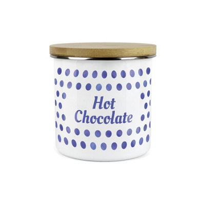 B&Q -  Indigo Polka Dots Spots Hot Chocolate CanisterWhite Metal Enamel Kitchen Food Storage Container