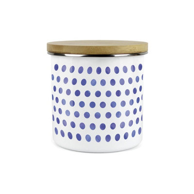 Purely Home Indigo/White Polka Dots Spots Canister - Metal Enamel Kitchen Food Storage Container