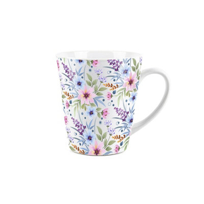 Purely Home Blue And Purple Floral Design Small Latte MugCeramic White Tea/coffee Present Gift from B&Q