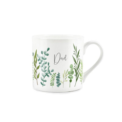 Purely Home White Dad Ferns & Greenery - Bone China Garden Coffee/Tea Present Gift For Dad/Daddy