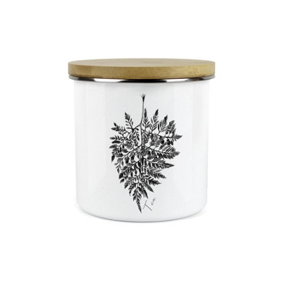 Purely Home Leaves Design Tea Canister By Rhiannon Chauncey Storage CanisterWhite Metal Enamel Kitchen Food Storage Container from B&Q