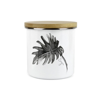 Purely Home Leaves Design Sugar Canister By Rhiannon Chauncey Storage CanisterWhite Metal Enamel Kitchen Food Storage Container from B&Q