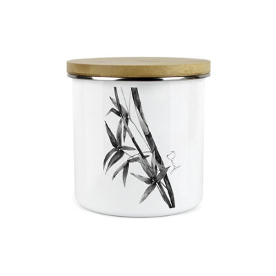 Purely Home Leaves Design Decaf Canister By Rhiannon Chauncey Storage CanisterWhite Metal Enamel Kitchen Food Storage Container from B&Q