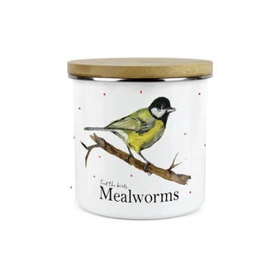 Purely Home Feed The Birds Range Mealworms Storage Canister By Rhiannon ChaunceyWhite Metal Enamel Bird Food Storage Container from B&Q
