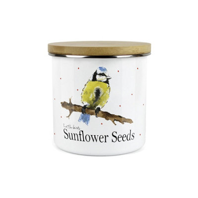 Purely Home Feed The Birds Range Sunflower Seeds Storage CanisterWhite Metal Enamel Bird Food Storage Container from B&Q