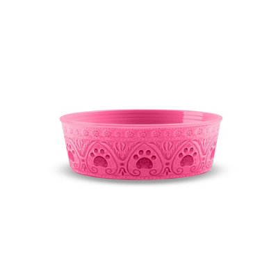 Purely Home Pink Paw Print Melamine Pet BowlSmall Food Bowl For Dogs & Cats from B&Q