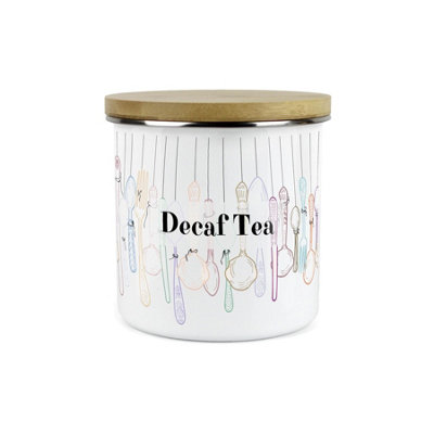 Purely Home Vintage Cutlery Decaf Tea Storage CanisterWhite Metal Enamel Kitchen Food Storage Container from B&Q