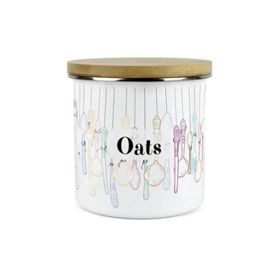 Purely Home Vintage Cutlery Oats Storage CanisterWhite Metal Enamel Kitchen Food Storage Container from B&Q