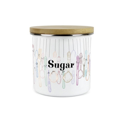 Purely Home Vintage Cutlery Sugar Storage CanisterWhite Metal Enamel Kitchen Food Storage Container from B&Q