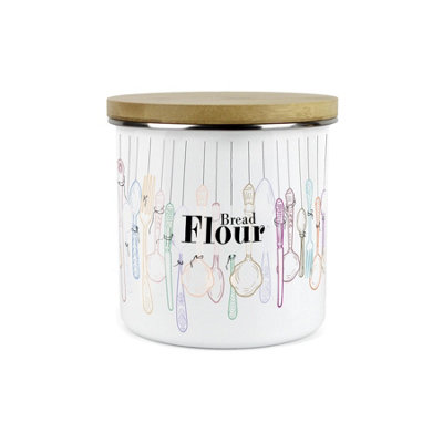 Purely Home Vintage Cutlery Bread Flour Storage CanisterWhite Metal Enamel Kitchen Food Storage Container from B&Q