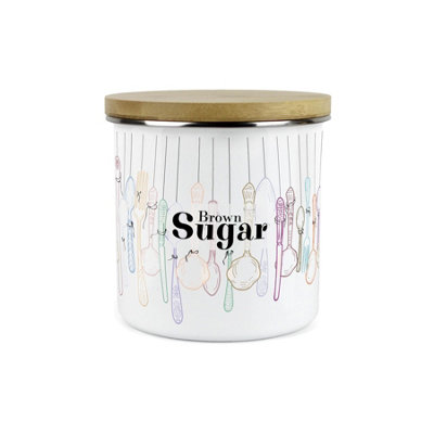 Purely Home Vintage Cutlery Brown Sugar Storage CanisterWhite Metal Enamel Kitchen Food Storage Container from B&Q