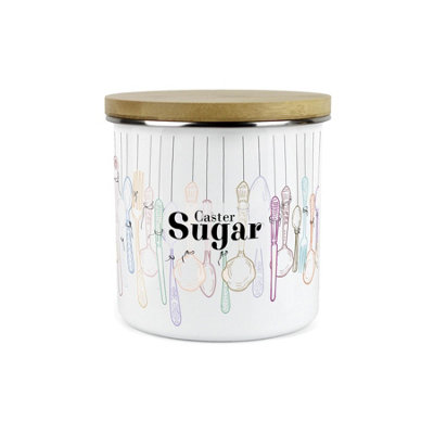 Purely Home Vintage Cutlery Caster Sugar Storage CanisterWhite Metal Enamel Kitchen Food Storage Container from B&Q