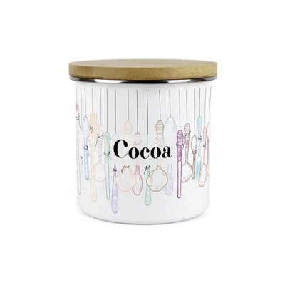 Purely Home Vintage Cutlery Cocoa Storage CanisterWhite Metal Enamel Kitchen Food Storage Container from B&Q