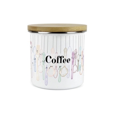 Purely Home Vintage Cutlery Coffee Storage CanisterWhite Metal Enamel Kitchen Food Storage Container from B&Q