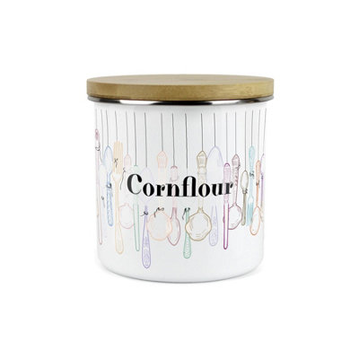 Purely Home Vintage Cutlery Cornflour Storage CanisterWhite Metal Enamel Kitchen Food Storage Container from B&Q