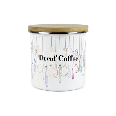Purely Home Vintage Cutlery Decaf Coffee Storage CanisterWhite Metal Enamel Kitchen Food Storage Container from B&Q