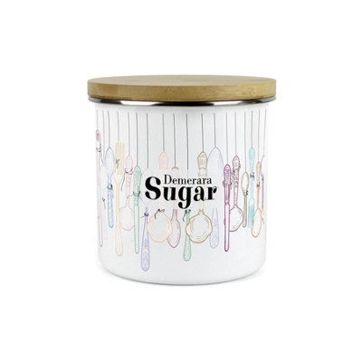 Purely Home Vintage Cutlery Demerara Sugar Storage CanisterWhite Metal Enamel Kitchen Food Storage Container from B&Q