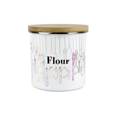 Purely Home Vintage Cutlery Flour Storage CanisterWhite Metal Enamel Kitchen Food Storage Container from B&Q