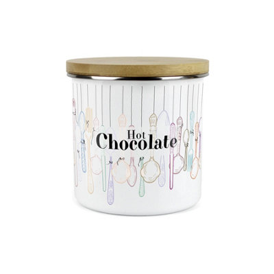 Purely Home Vintage Cutlery Hot Chocolate Storage CanisterWhite Metal Enamel Kitchen Food Storage Container from B&Q