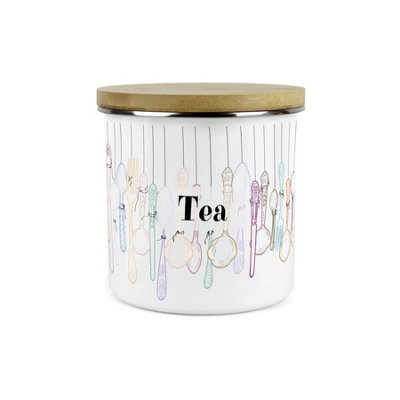 Purely Home Vintage Cutlery Tea Storage CanisterWhite Metal Enamel Kitchen Food Storage Container from B&Q