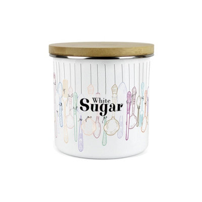 Purely Home Vintage Cutlery White Sugar Storage CanisterWhite Metal Enamel Kitchen Food Storage Container from B&Q