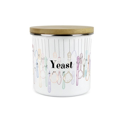 Purely Home Vintage Cutlery Yeast Storage CanisterWhite Metal Enamel Kitchen Food Storage Container from B&Q