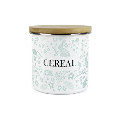 Purely Home Green Wild Rabbits Cereal Storage CanisterWhite Metal Enamel Kitchen Food Storage Container from B&Q