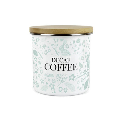 Purely Home Green Wild Rabbits Decaf Coffee Storage CanisterWhite Metal Enamel Kitchen Food Storage Container from B&Q