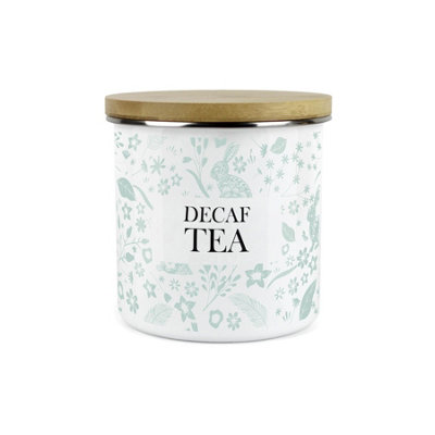 Purely Home Green Wild Rabbits Decaf Tea Storage CanisterWhite Metal Enamel Kitchen Food Storage Container from B&Q