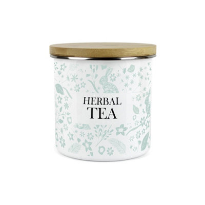 Purely Home Green Wild Rabbits Herbal Tea Storage CanisterWhite Metal Enamel Kitchen Food Storage Container from B&Q