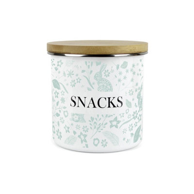 Purely Home Green Wild Rabbits Snacks Storage CanisterWhite Metal Enamel Kitchen Food Storage Container from B&Q