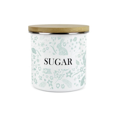 Purely Home Green Wild Rabbits Sugar Storage CanisterWhite Metal Enamel Kitchen Food Storage Container from B&Q