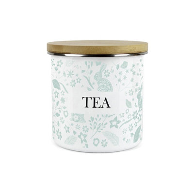 Purely Home Green Wild Rabbits Tea Storage CanisterWhite Metal Enamel Kitchen Food Storage Container from B&Q