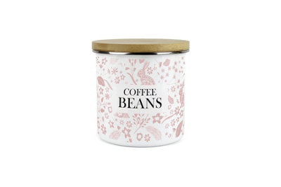 Purely Home Pink/White Wild Rabbits Coffee Beans Storage Canister - Metal Enamel Kitchen Food Storage Container