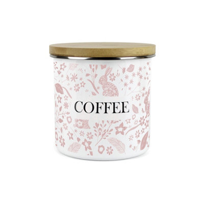 Purely Home Pink Wild Rabbits Coffee Storage CanisterWhite Metal Enamel Kitchen Food Storage Container from B&Q