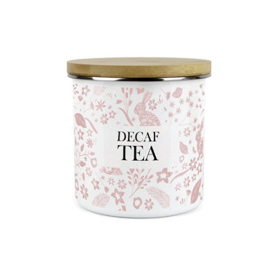 Purely Home Pink Wild Rabbits Decaf Tea Storage CanisterWhite Metal Enamel Kitchen Food Storage Container from B&Q
