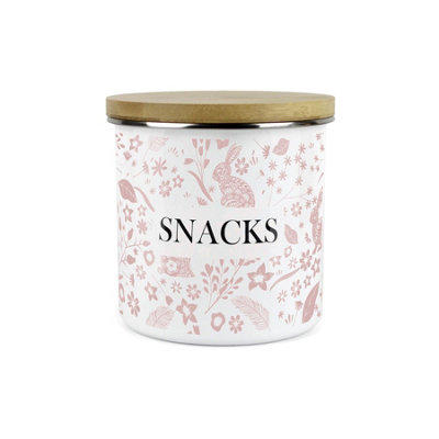 Purely Home Pink Wild Rabbits Snacks Storage CanisterWhite Metal Enamel Kitchen Food Storage Container from B&Q