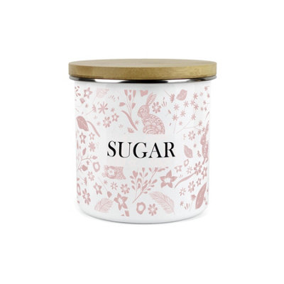 Purely Home Pink Wild Rabbits Sugar Storage CanisterWhite Metal Enamel Kitchen Food Storage Container from B&Q