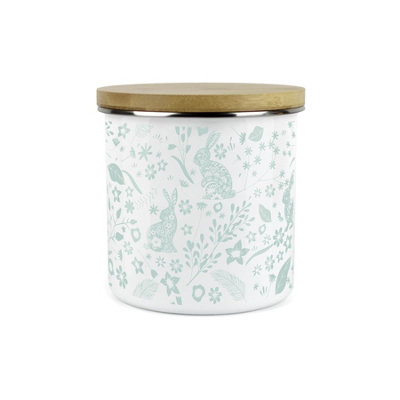 Purely Home Green Wild Rabbits Blank Storage CanisterWhite Metal Enamel Kitchen Food Storage Container from B&Q