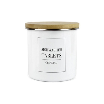 Purely Home Minimalist Range Dishwasher Tablets Storage CanisterWhite Metal Enamel Kitchen And Bathroom Storage Container from B&Q