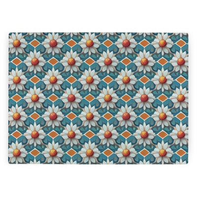 Purely Home Blue Floral Tile Worktop ProtectorLarge Textured Glass Chopping Board from B&Q