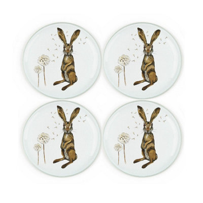 Purely Home Hares Glass Coaster SetRound Painted Wildlife Set Of Four Coasters from B&Q
