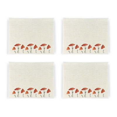 B&Q -  Mushrooms Fabric Placemats SetRectangle Red Fairytale Mushroom FieldSet Of Four (4) Table Placemats