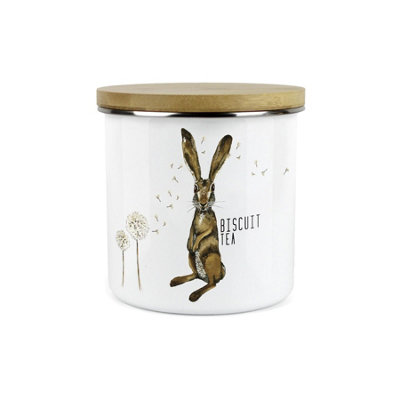 Purely Home Hares And Dandelions Biscuit Tea Storage CanisterWhite Metal Enamel Kitchen Food Storage Container from B&Q