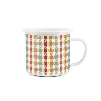 Purely Home Enamel Gingham Print Camping Coffee MugDurable Hot Drinks Outdoor Cup For Travel Picnics Home Festivals Hiking Fishing from B&Q