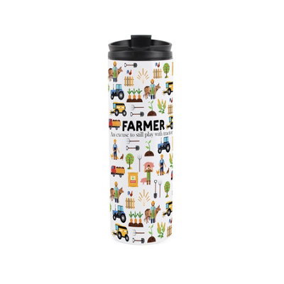 Purely Home Farmer Travel MugNovelty Trades Gift Stainless Steel Vacuum-Sealed Double-Walled Hot/cold Drinks Travel Flask from B&Q