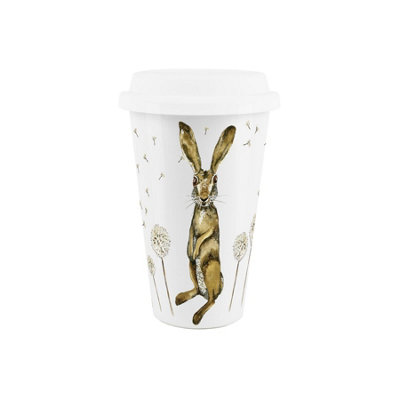Purely Home Reusable Ceramic Travel MugHares & DandelionsSilicone Lid Double-Walled Insulated Hot/cold Drinks Tea Coffee Gift Mug from B&Q