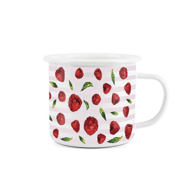 Raspberry Striped Enamel MugPurely Home Durable Hot Drinks Outdoor Cup For PicnicsFestivalsHiking & Fishing from B&Q